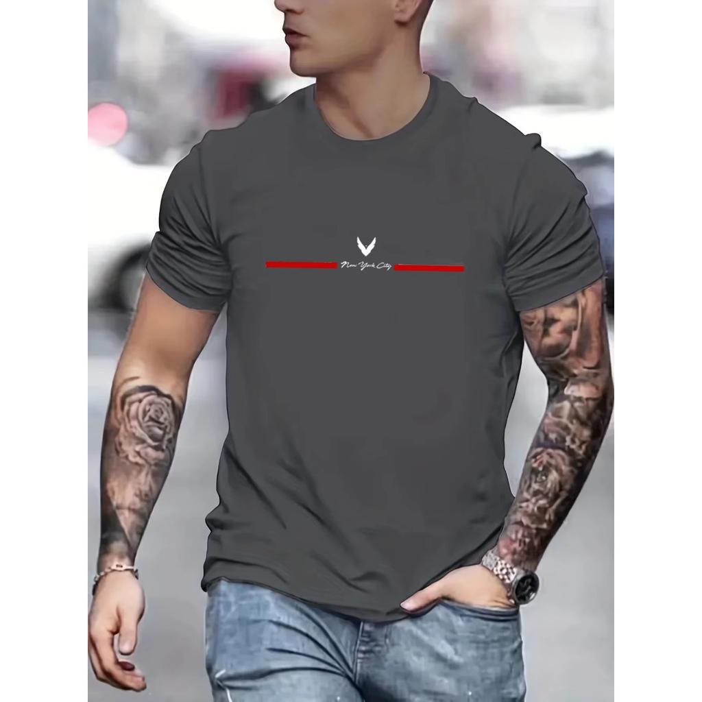 Men's 100 Polyester Summer Loose Plus Size Letter Print Slim Fit Comfortable Casual Sports Round Neck Short Sleeved T-shirt Top