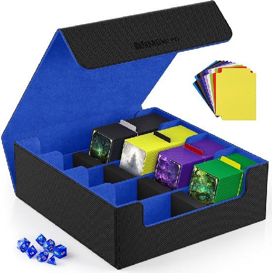 Mlikero Card Deck Case for Trading Cards 1800+, Trading Card Storage Box with 10 Dividers and 3 Foam Stoppers, Leather Magnetic Closure Commander