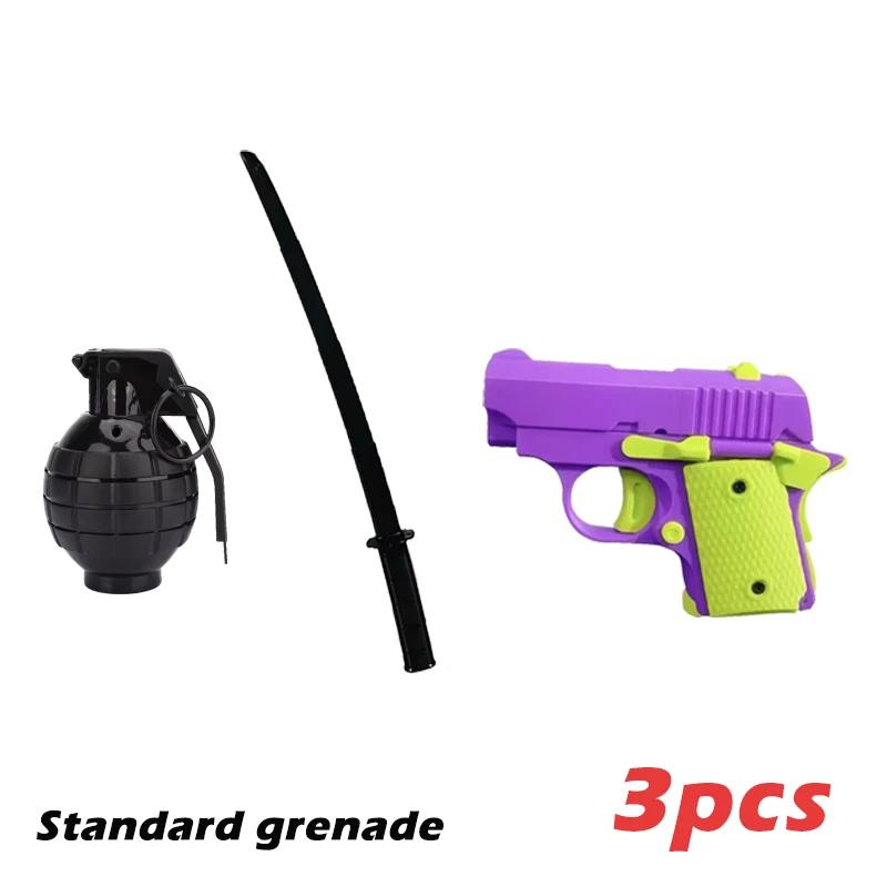 3Pcs/lot Simulation Battle Game Toys 3D Gravity Retractable Katana Pistol Simulation Grenade Stress Relief Toy Role Playing Prop