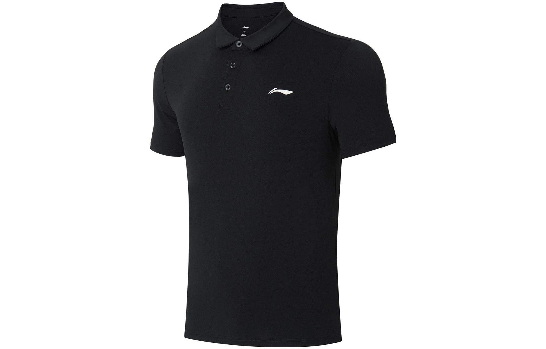 Li Ning Fitness Series Polo Shirts Men s Black Polo Collar Moderate Straight Fit APLT127-1 L