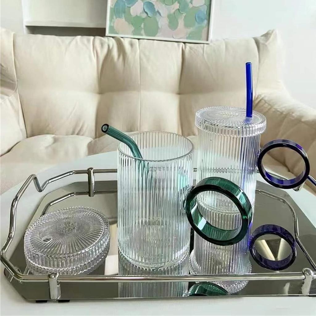 10 Pcs Reble Bent Glass Drinking Straws,9''x10 Mm Colorful Glass Straws for Beverages, Shakes, Milk Tea, Juices,Set of 10 Bent with 2 Cleaning