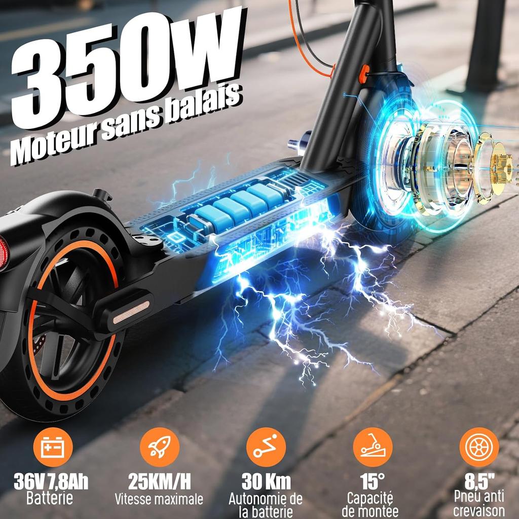 Electric Scooter Adult, 30-35km Range, 8.5" Ultra Light Foldable E Scooter,  350W Motor, 3 Speed Mode, TODIMART T3  for Adults and Teens,Smart App