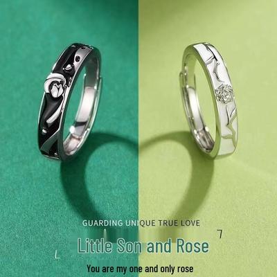 Silver Plated Little Prince & Rose Couple Rings: Gift for Men & Women, Valentine's Day