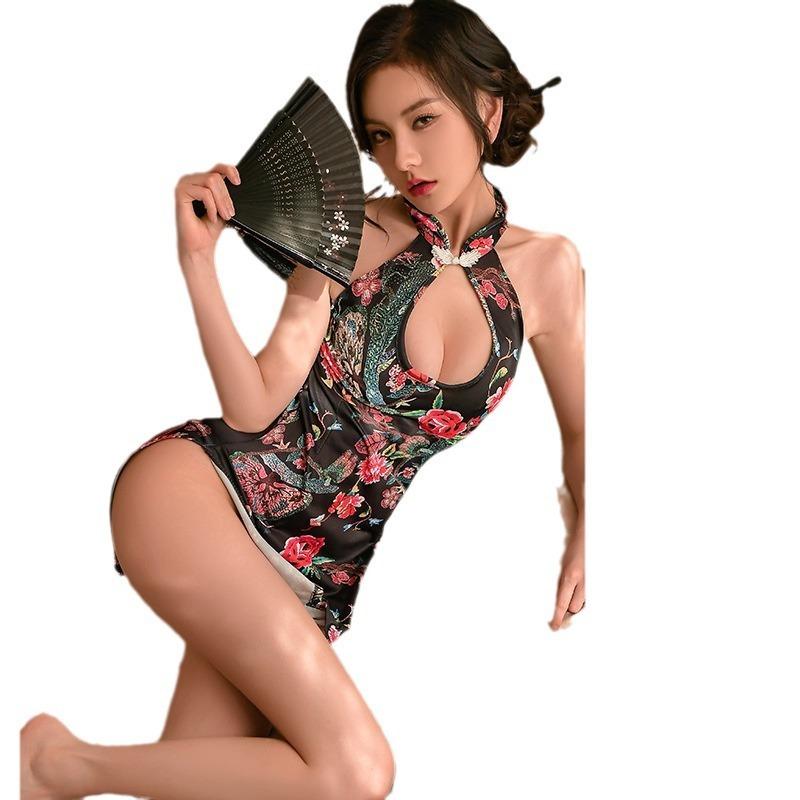 Improved Version of Retro Cheongsam, Charming Sexy Erotic Underwear, Sleeveless Split-end Nightclub Hot Erotic Clothes