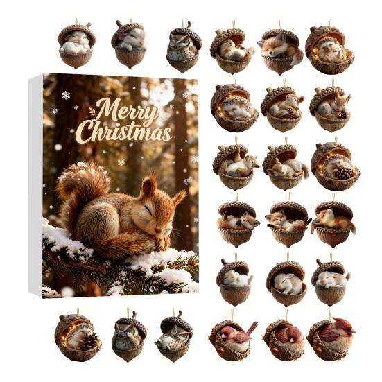 

2025 Лесные животные Желуди Рождественский Адвент-календарь Уютные Животные из сосновых шишек Обратный отсчет Украшение 2D Акриловые Лесные животные Украшения для Рождества E