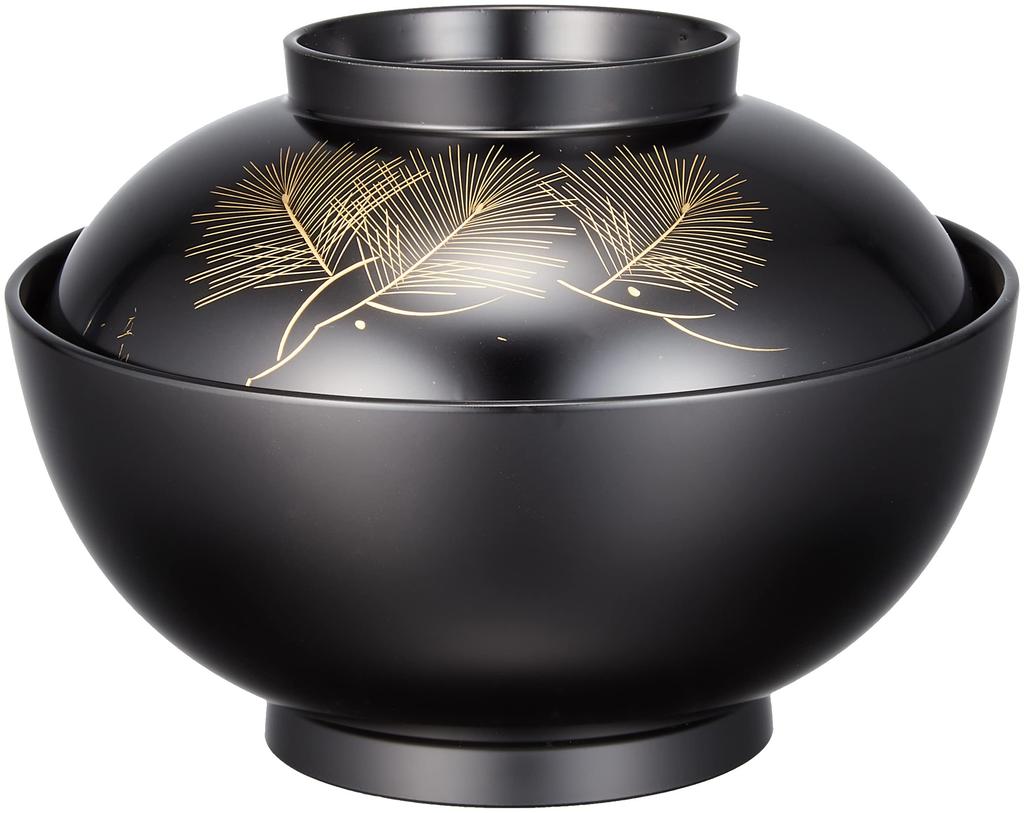 Masano Black 13.6 x 10 x 10 cm "Echizen Lacquerware" Chinkin Pine Zoni Bowl Black
