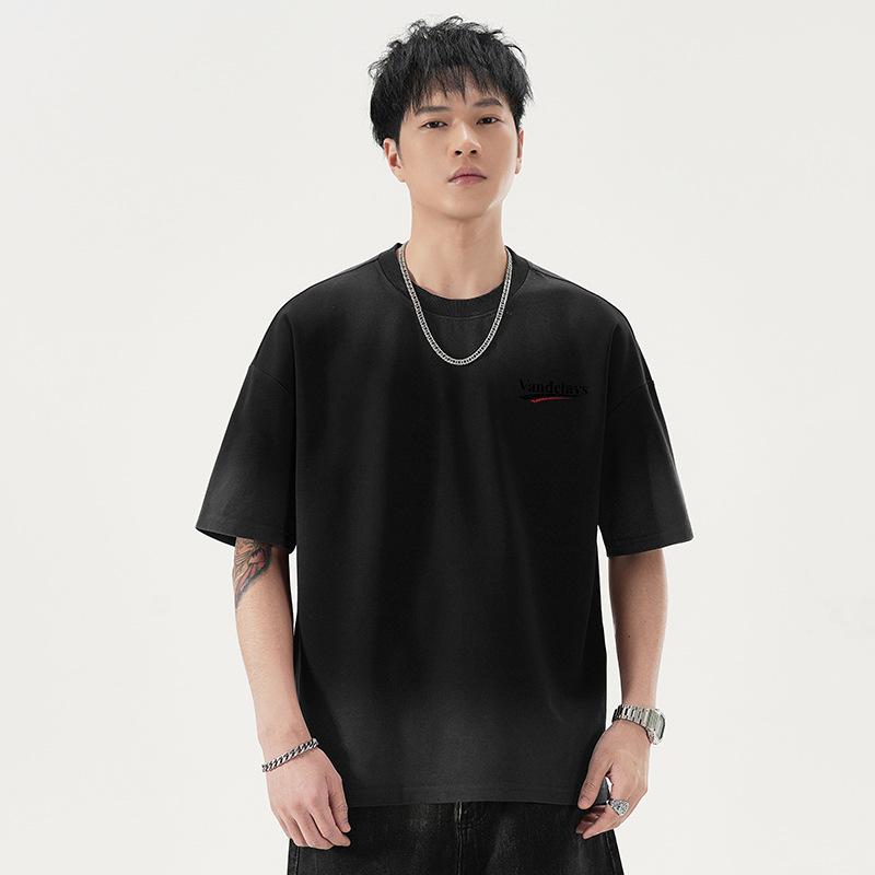 Round Neck T-shirt American Heavyweight 300g Loose Printed Top Summer Casual Short-sleeved Men