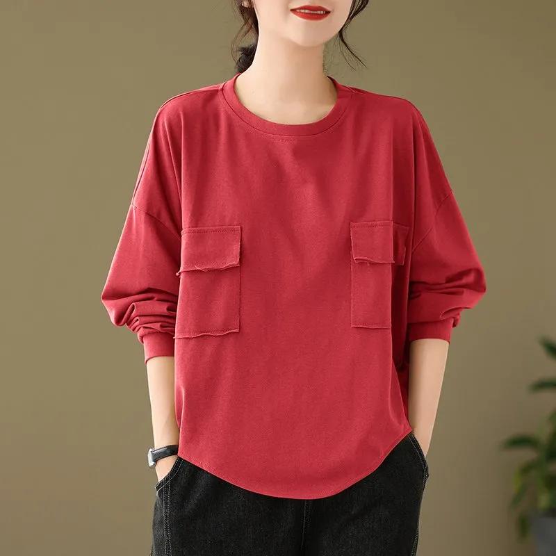 High-end Round Neck Sweatshirt for Women In Autumn Simple Solid Color Long-sleeved Bottoming Shirt Casual Top