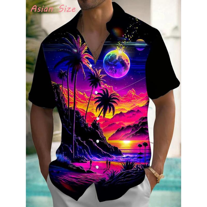 Men's Tree Hawaiian Shirts Fashion Tropical Beach Short-sleeved Summer Shirt Men Button Casual Vacation Blouses