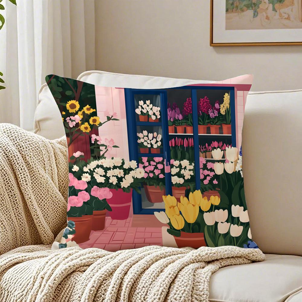 Flowers Market Pillow Wall Art Decor Cushion Cushion Cover Pillowcase Antidustmite living Room Sofa Decor Cushion Room