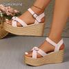 Fashion Thick Bottom Wedge Sandals Women White Cross Strap Chunky Platform Sandals Woman Summer Fashion Ankle Strap High Heel Sandalias