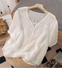 2024 Women's Casual V-Neck Slimming Solid Color Loose T-Shirt