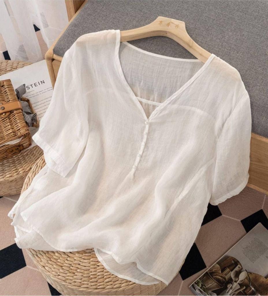 2024 Women's Casual V-Neck Slimming Solid Color Loose T-Shirt