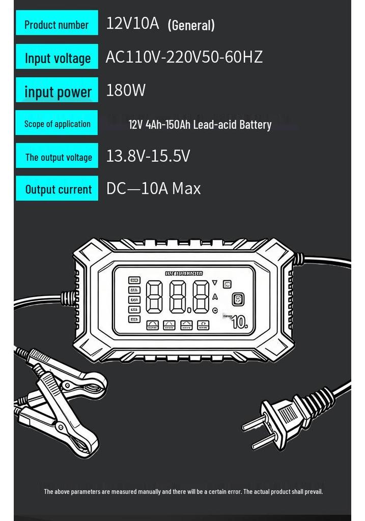 Smart Pulse 12V 10A Charger for Motorcycle and Car Batteries