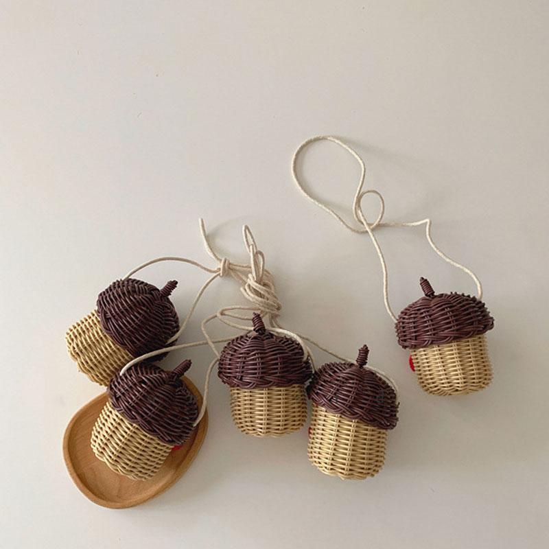 1 szt. Szyszka Rattanowa Torba Styl Vintage Dekoracja Domu Rattanowa Torba Na Ramię Tkana Torba dla Maluchów Torebka Dla Dzieci Prezent Rekwizyty Do Zdjęć