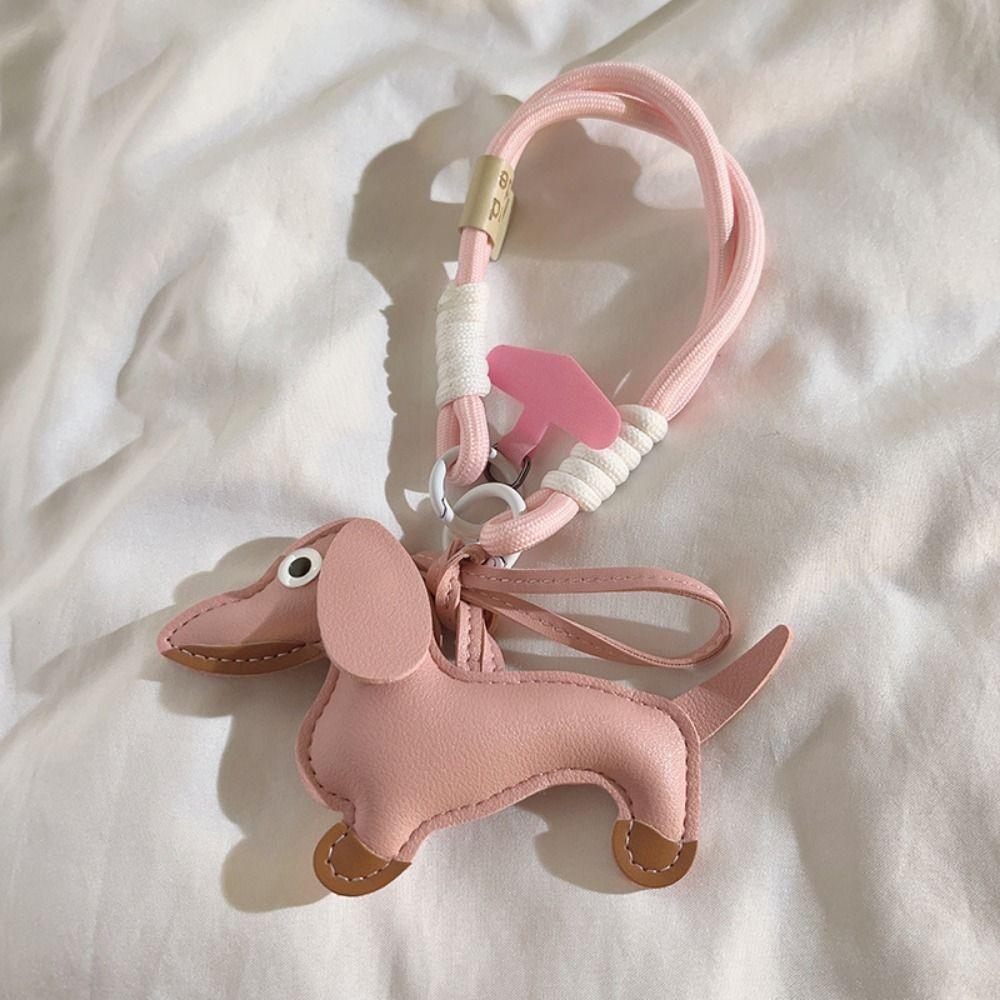 PU Leather Dachshund Dog Keychain Mini Car Key Accessories Animals Keyring Hanging Ornament  Men