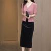 Fake Two Piece Dress Women's Spring and Autumn New Style Pleated Slit Long Sleeved Top Spliced Velvet Skirt