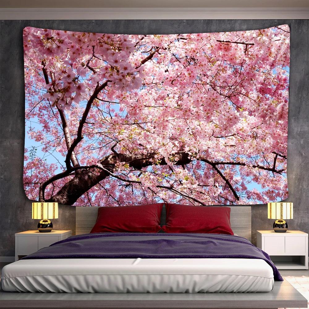 Pink Romantic Cherry Blossom Pattern Tapestry Office Living Room Tapestry Home Wall Decoration Tapestry