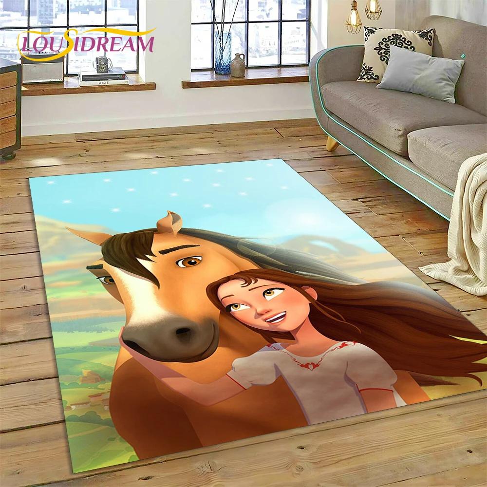 Spirit Riding Free Cartoon Horses Rug Carpet for Living Room Bedroom Home Decor,Non-slip Decoration for Sofa Doormat Girl Gift