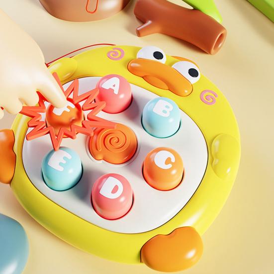 Animal Push Button Game Console with Lanyard Cartoon Rabbit Crab Duck Press Button Game Machine Toddler Educational Finger Clicker Fidget