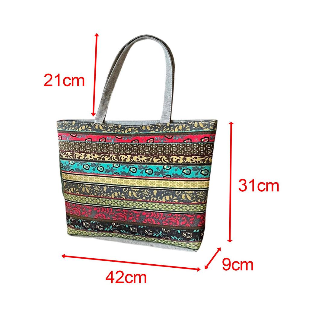 Embroidery Shoulder Bag Vintage Style Tote Bag Womens Handbag Lady Zipper Shopping Bag Travel Purse for Vacation Party Summer