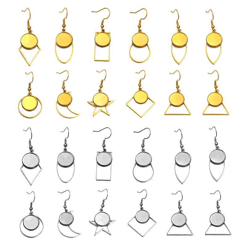 10 Styles Stainless Steel 12mm Time Gem Base Geometric Irregular Earring Hook Pendant