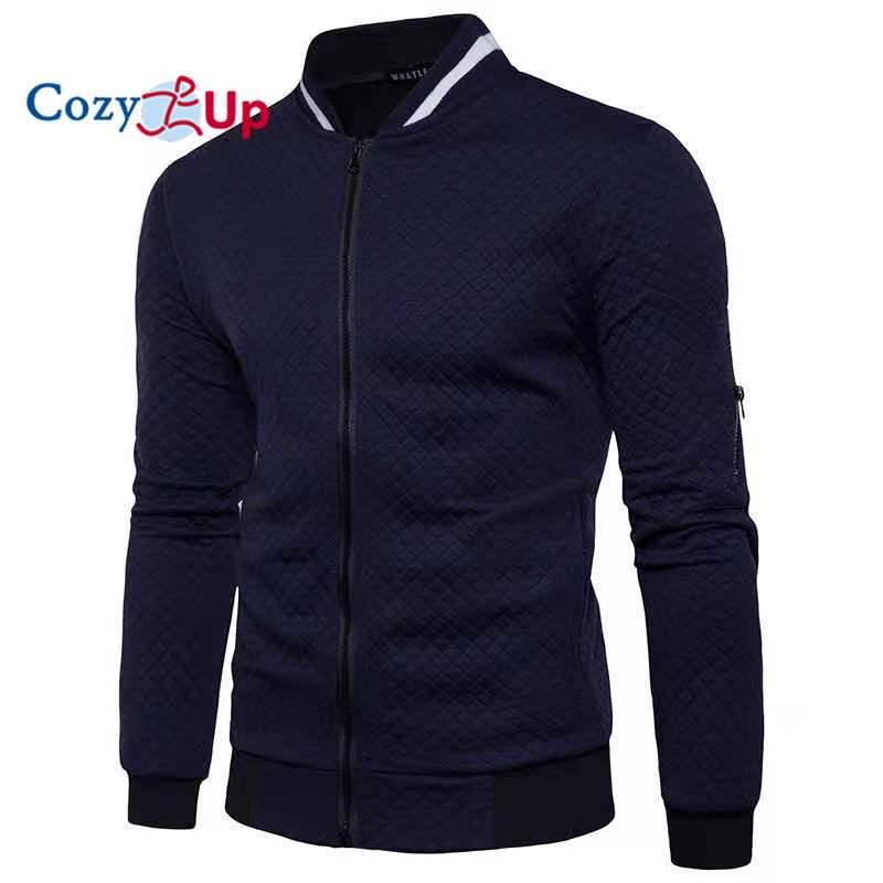 Cozy Up גברים של בדיקת יהלום צבע רוכסן סטנד צווארון קפוצ'ונים ז'קט סווטשירט