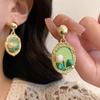 Baroque Green Vintage Flower and Pearl Stud Earrings for Women