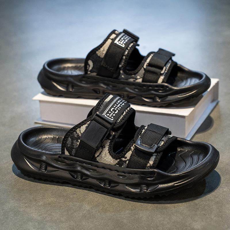 Stepping On Shit Slippers Men's Casual Non-slip Thick-soled Coconut Sandals Foreign Trade Printed Linen One-word Slips