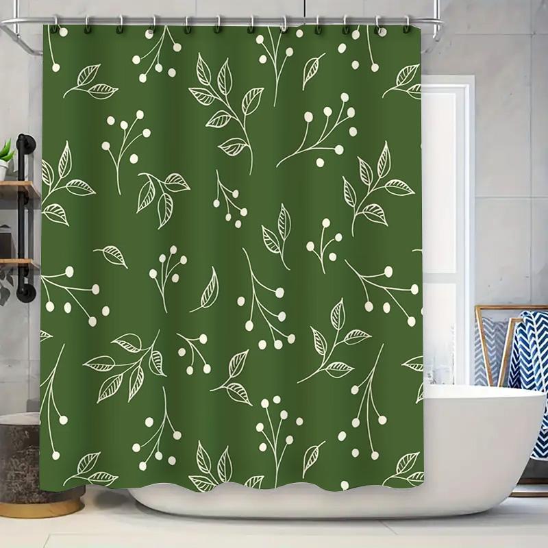 

Vintage Botanical Pattern Bath Curtain Dark Green With White Embroidery For Bathroom Decoration W60H190(CM)-1 Pcs