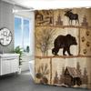 1Pc Shower Curtain - Rustic Wilderness Scene With Bears, Moose, And Cabin Design Waterproof