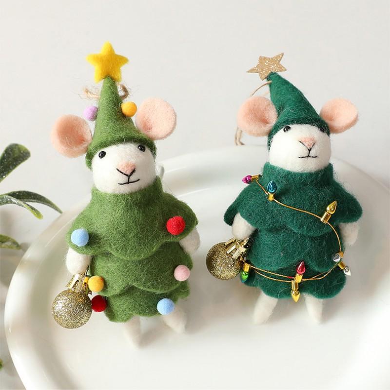 Felt Mouse Ornament Christmas Tree Decoration Handmade Wool Hanging Decor Cartoon Style Festive Holiday Accessory