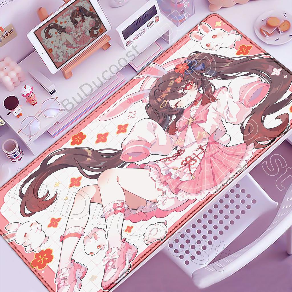 New Cute Genshin Impact Kamisato Ayaka Hu Tao Mousepads Computer Gaming Lock Edge Laptop PC Desk Mat Rubber Keyboard Mouse Pad