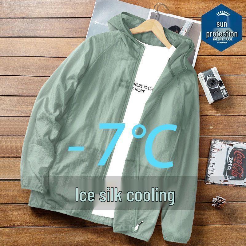 Herren Slim Fit Sommer Eis Seide Kapuzenwindjacke - Leichte Sonnenschutzjacke zum Angeln und für Sport