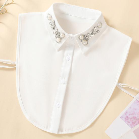Fake Collar Shirt Rhinestones Faux Pearl Detachable Adjustable Embellished Tops Half Shirt Collar Formal Event Collar