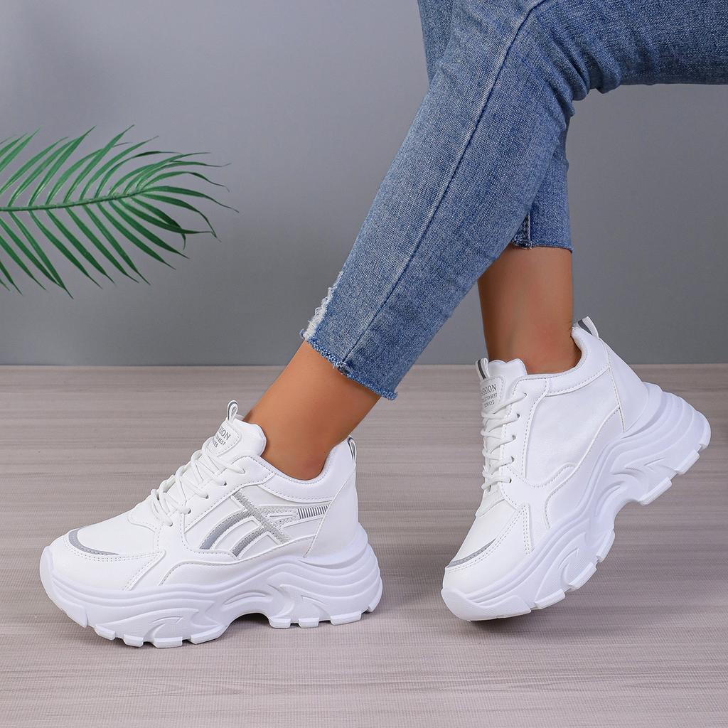 Fashion Platform Women Sneakers Autumn Lace-Up Thick Bottom Sports Shoes Woman Leather Breathable Walking Shoes Female Zapatos De Mujer