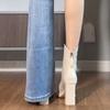 Soft Leather French High-heeled Booties Women's New Spring and Autumn Platform Chunky Heel Skinny Boots