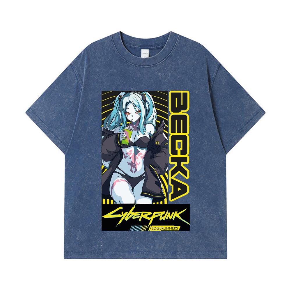 

275 GSM Washed T-shirts 100% Cotton Cyberpunk V10 Becka Print Unisex Heavy Cotton T Shirt 2XL королівський синій колір