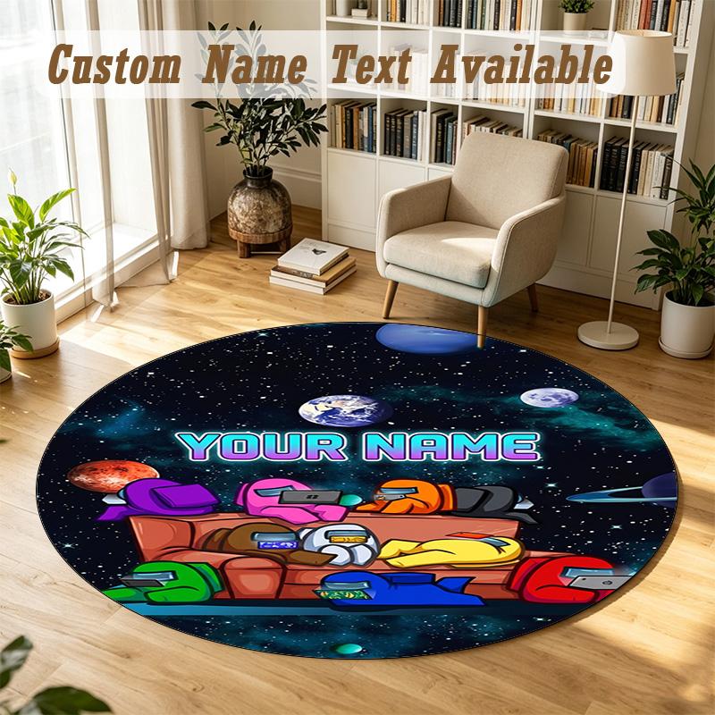 Round Rug Custom NameAmong Us Pattern Non Slip Carpet Home Floor Decor