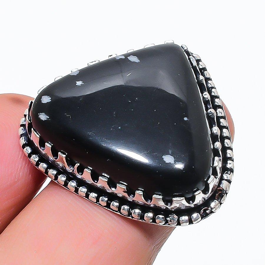 

Natural Snowflake Obsidian Gemstone 925 Sterling Silver Jewelry Ring Size 7 R5t54