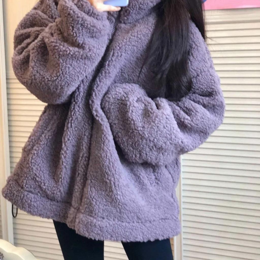 WTEMPO Zipper Pockets Stand Collar Polar Fleece Coats Women's Thick Warm Autumn Winter Large Size Cold-proof Windproof Plush Jackets