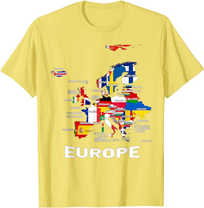 Flag of Europe, European Flags, Map of Europe, European Maps Political T-Shirt Geography Lovers Outfit Humor Funny Trip Tee Gift