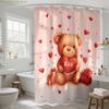 1pc Valentine's Day Happy Romantic Bear Print Waterproof Shower Curtain Partition Privacy Hanging Curtain 12 Hooks Multiple Si