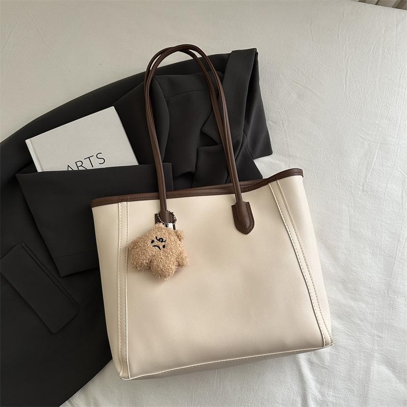 

Simple Style Faux Leather Large Capacity Tote Bag for Women Fashionable Work Shoulder Handbag білий