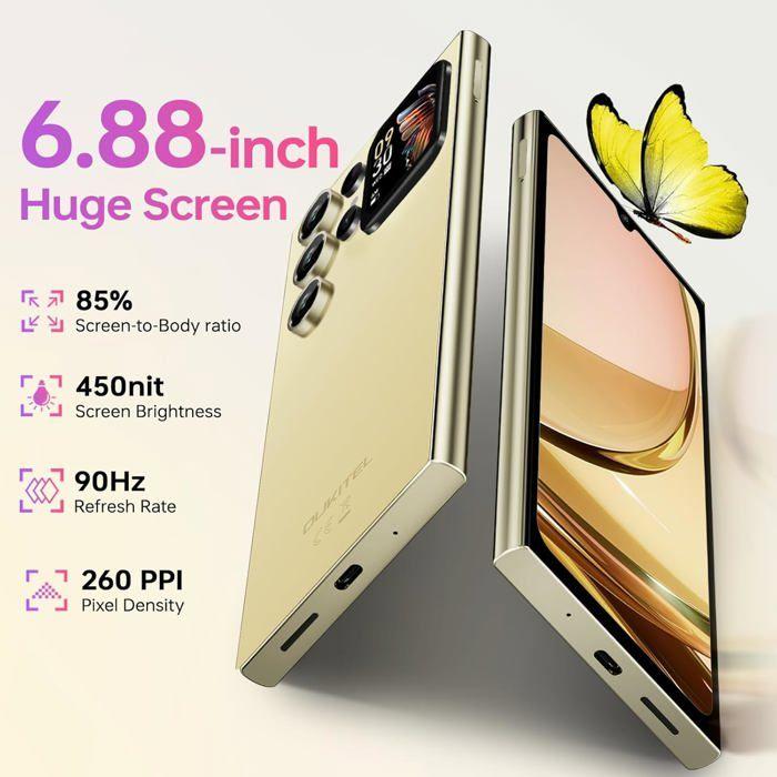 Telephone Portable OUKITEL C62 Pro 24+256GB 6,88" 5150mAh Smartphone Android 15 13MP Caméra Dual SIM 4G/Fingerprint/Face ID/NFC Or