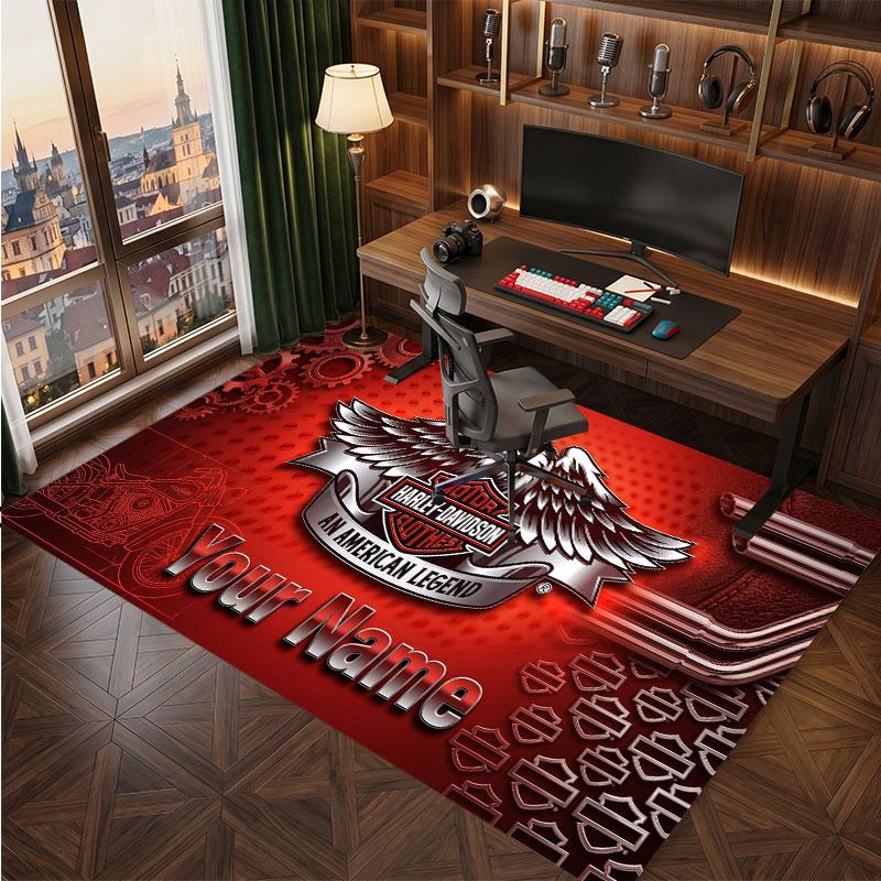 Tappeto in Velluto di Cristallo Personalizzato Harley-Davidson, Tappeto Morbido Antiscivolo con Testo Nome Personalizzato per Soggiorno Camera da Letto