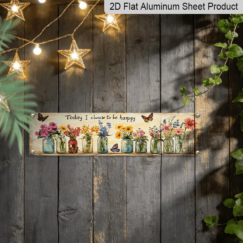 2D Flat, 1pc Rustic "Today I Choose To Be Happy" Aluminium Decorative Sign with Floral Mason Jar Design - Vintage Farmhouse Decor for Living Room