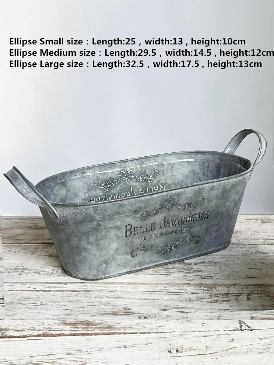 

Retro Style Letter Printing Ironwork Flower Pot Hollowing Out Metal Plant Vase Villa Garden Courtyard Desktop Ellipse Decorate Small size