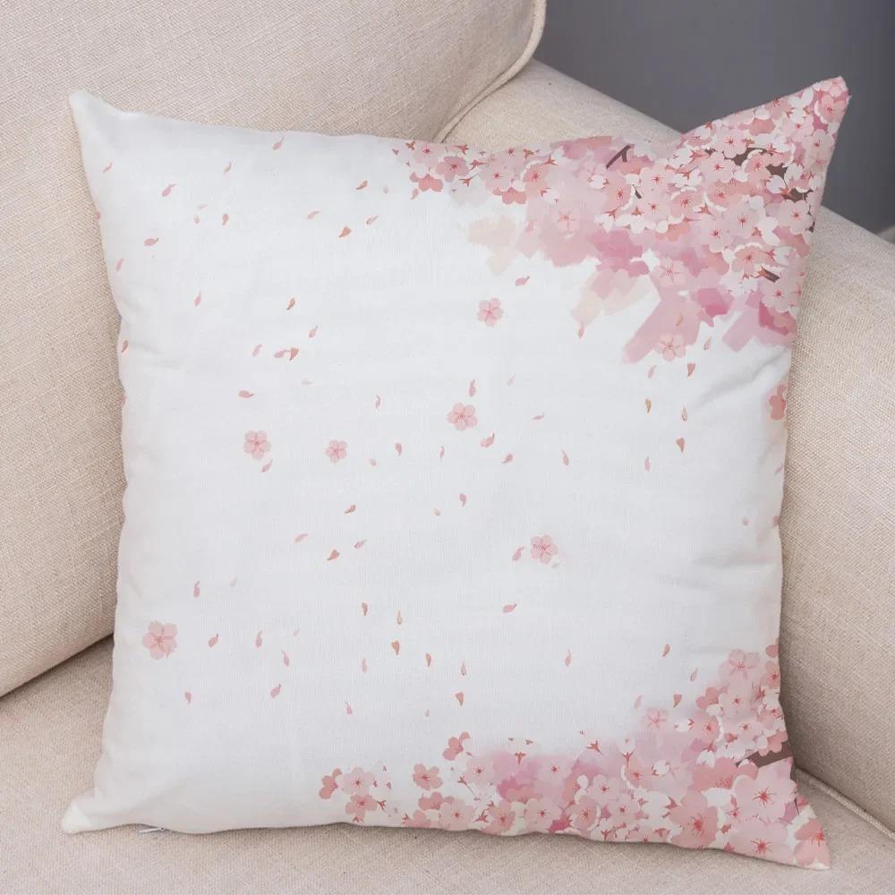 Office Living Room Home Pillowcase Pink Peach Blossom Pattern Pillowcase Car Ornaments
