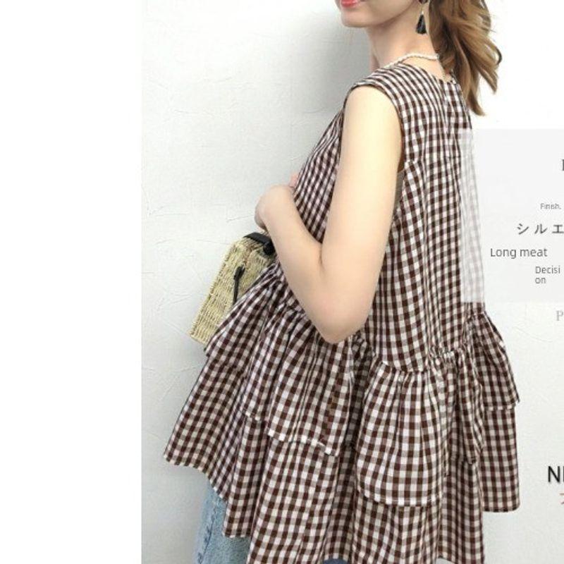 Japan Fashion Korean Style Summer New Round Neck White Girl Frill Loose Sleeveless Vest Shirts All-Match Doll Shirt